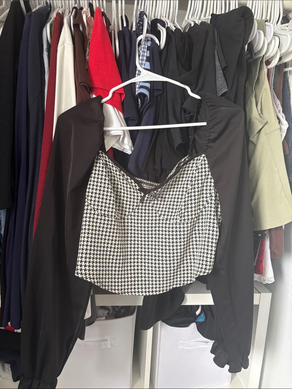 Cropped Bustier Top with Black Puff Sleeves